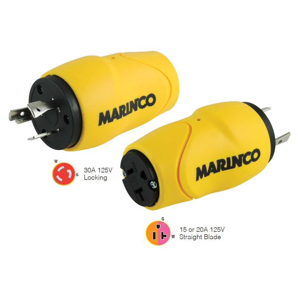 Marinco Straight Adapter, 30A Male - 15A Female