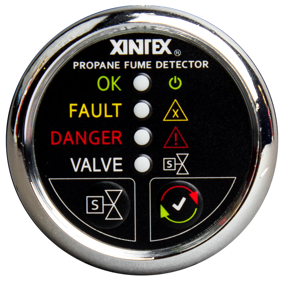 Fireboy-Xintex Propane Fume Detector w/Plastic Sensor  Solenoid Valve - Chrome Bezel Display