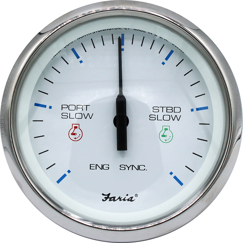 Faria 4" Chesapeake SS White Engine Synchronizer - Dual Gas  Var Ratio Alt Diesel