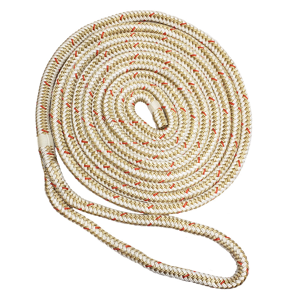 New England Ropes 5/8" Double Braid Dock Line - White/Gold w/Tracer - 15