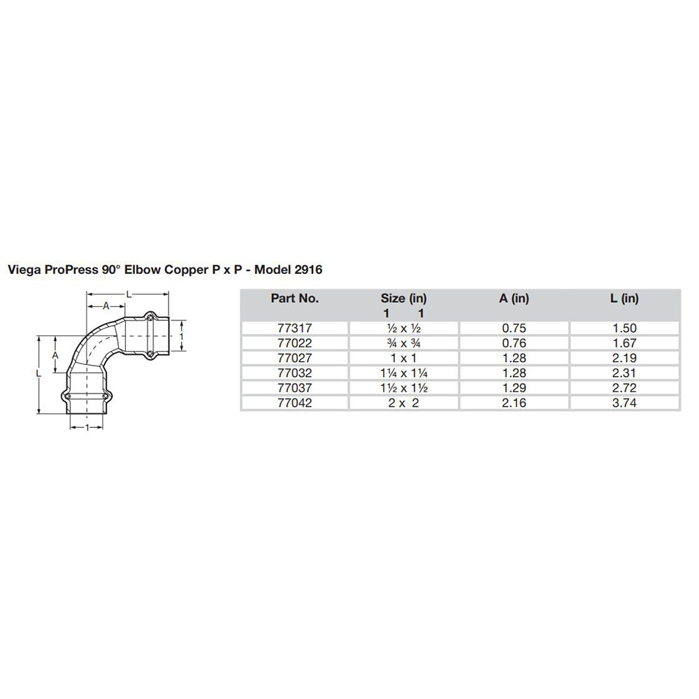 Viego ProPress 3/4" - 90 Copper Elbow - Double Press Connection - Smart Connect Technology