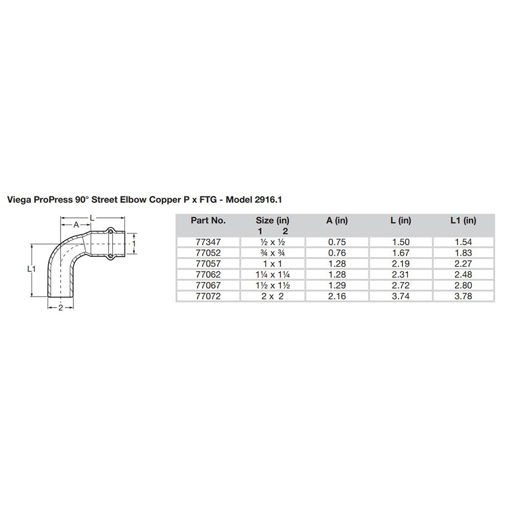 Viega ProPress 1-1/2" - 90 Copper Elbow - Street/Press Connection - Smart Connect Technology