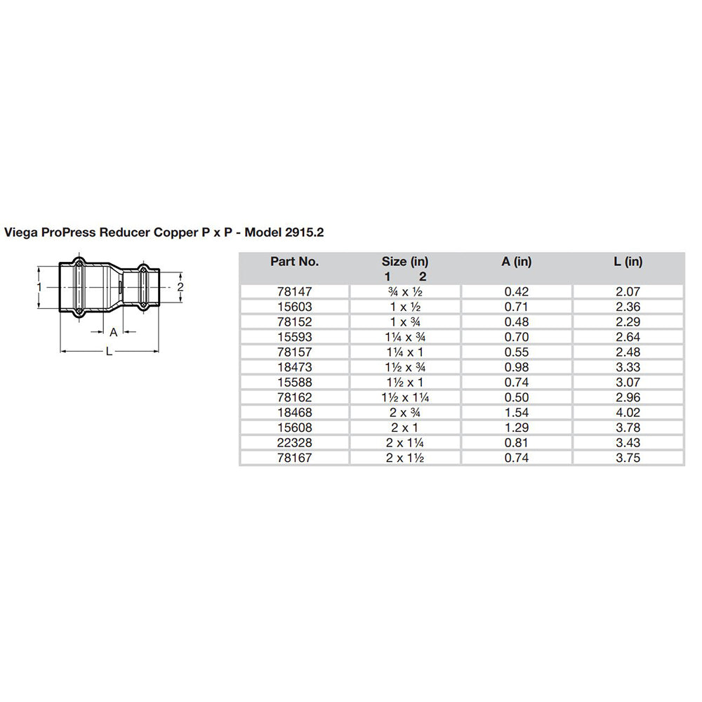 Viega ProPress 3/4" x 1/2" Copper Reducer - Double Press Connection - Smart Connect Technology