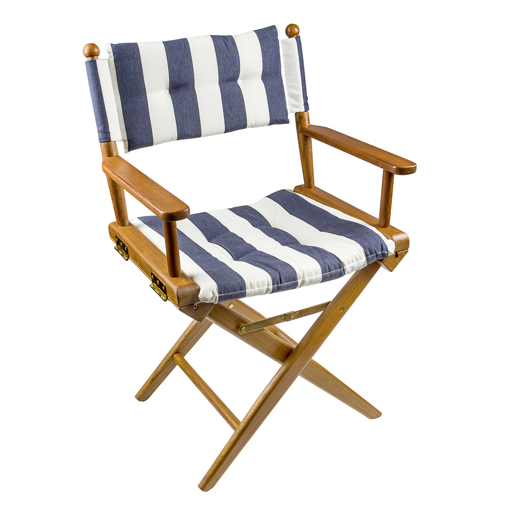 Whitecap Directors Chair w/Navy  White Cushion - Teak