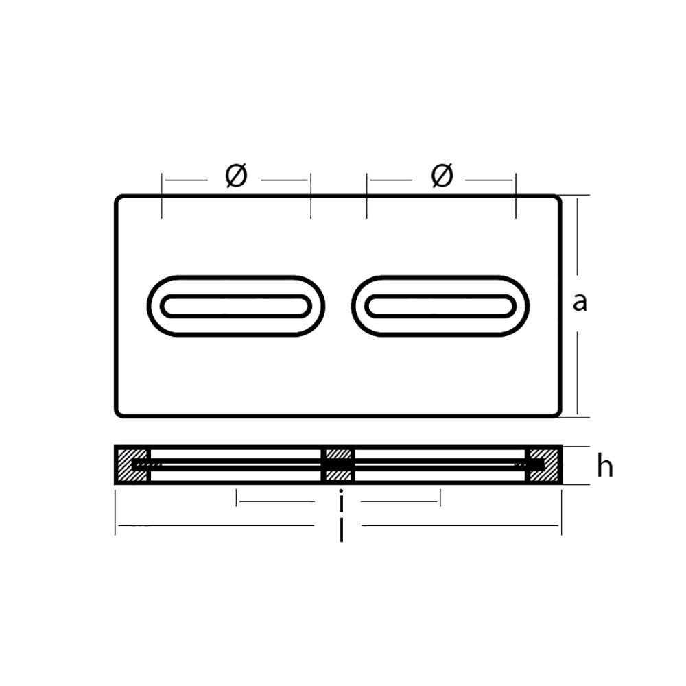 Tecnoseal Rectangular Zinc Plate Anode w/Inserts - 12" x 6" x 1"