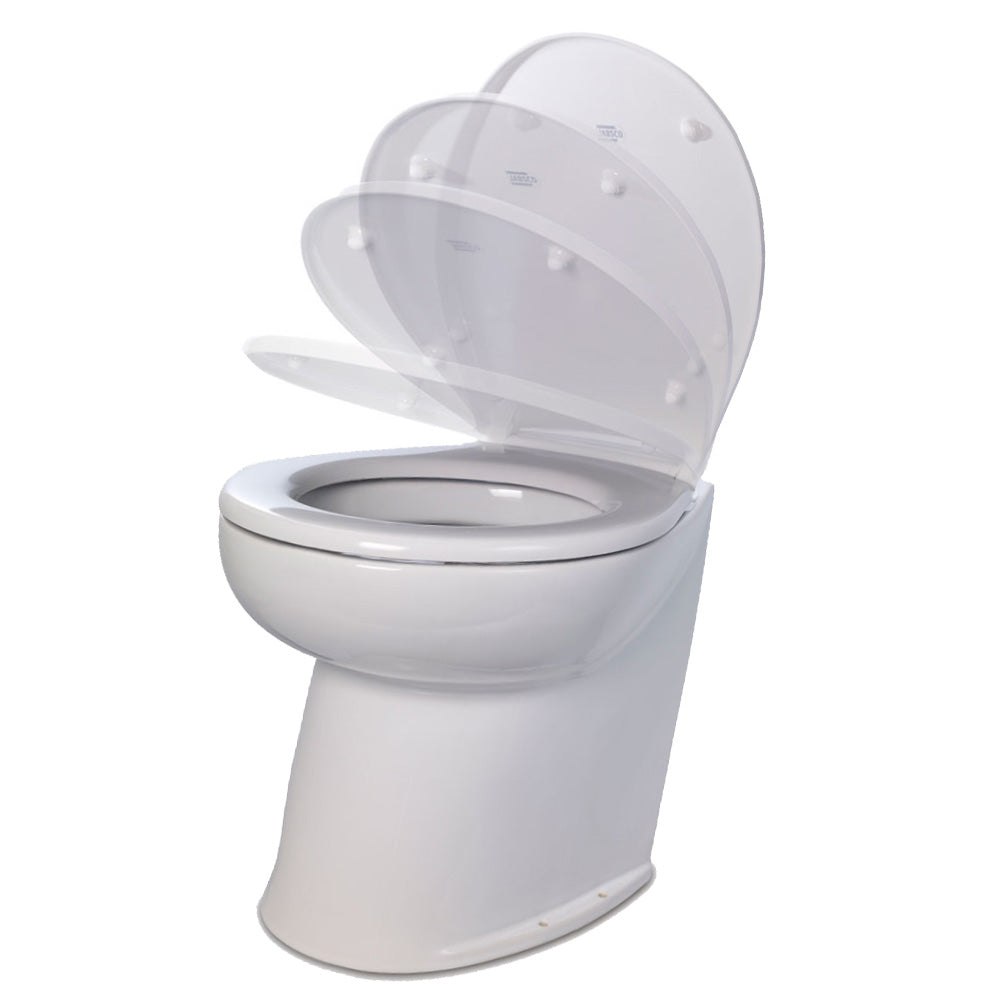 Jabsco Deluxe Flush 14" Angled Back 24V Freshwater Electric Marine Toilet w/Solenoid Valve  Soft Close Lid