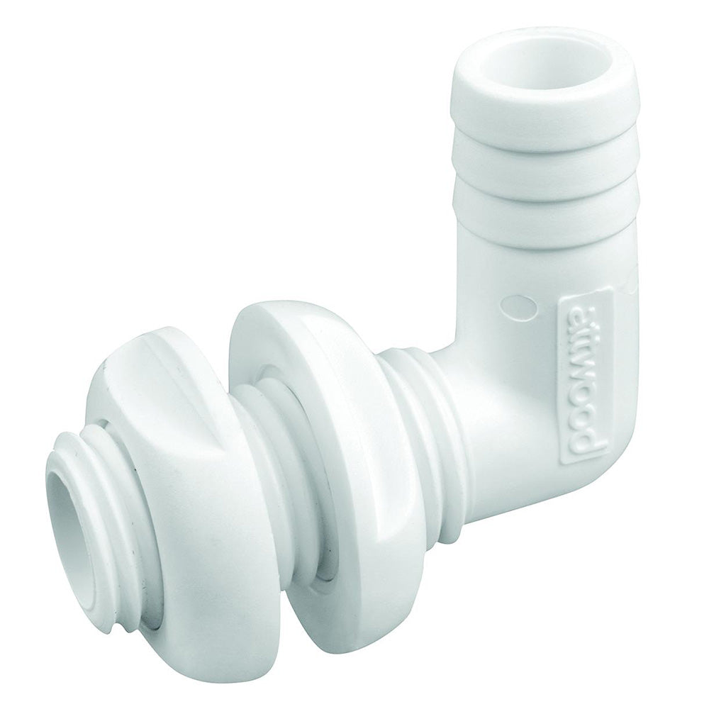 Attwood White Plastic 90 Degree Thru-Hull Connector - 3/4" Inner Diameter