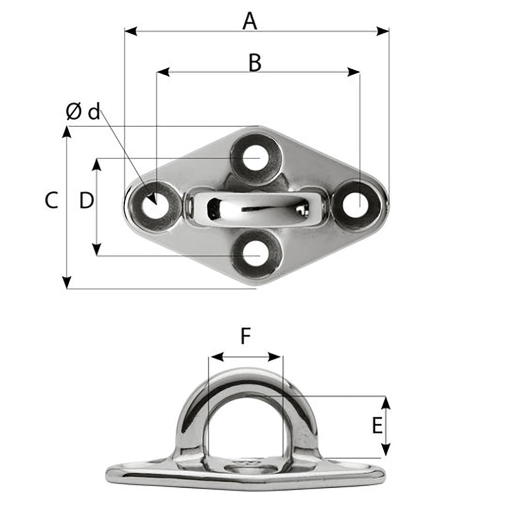 Wichard Diamond Pad Eye - Round - 60mm Length (2-23/64") - M5 Screw